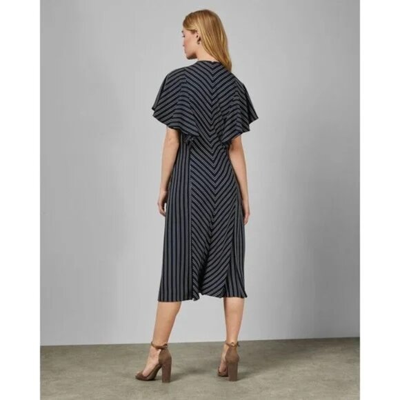 Ted Baker ~Flissie Navy Zip Front Striped Midi Dress in US size 10 (Ted size 4) - Picture 15 of 16